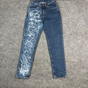 Lee Jeans Womens Size 8 MED Blue High Waisted Paint Splatter Graphic Tapered USA